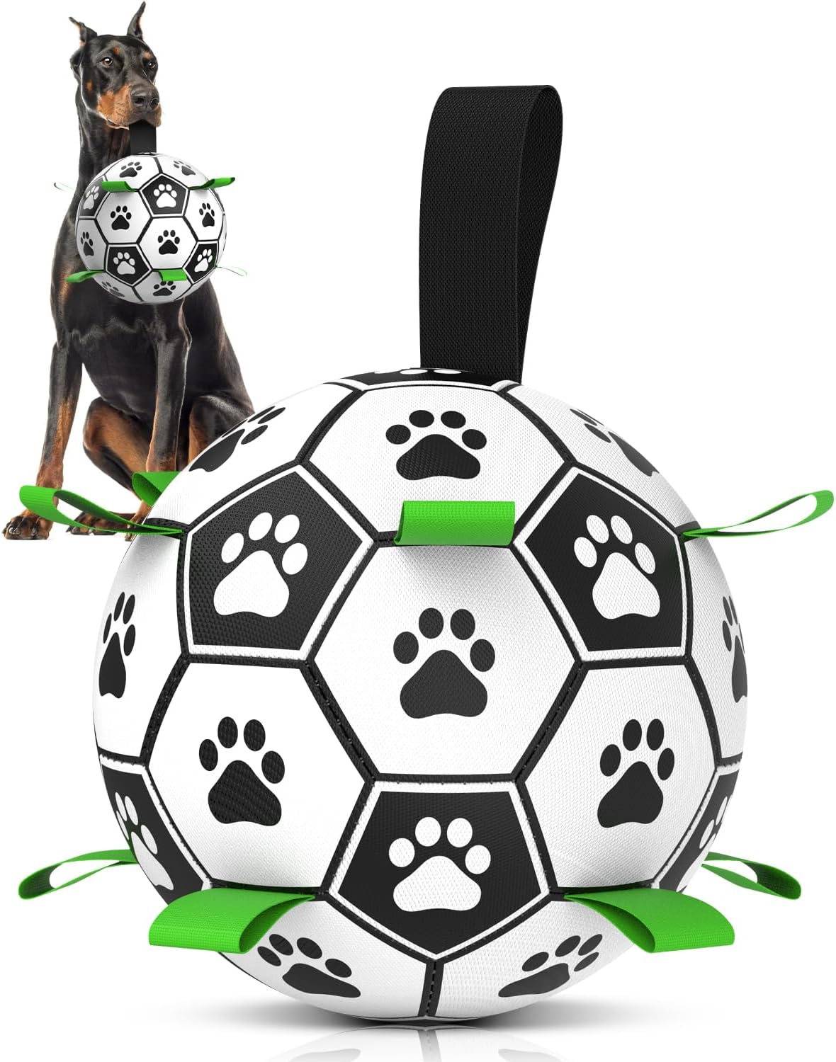 QDAN Soccer Ball with Straps - Durable Giant Dogs Balls, Outdoor, Herding, Floating, Birthday (10 Inch)