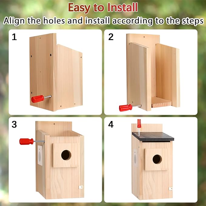 Wood Bird Houses for Outside,Wooden Blue Bird Nesting Boxes for Outdoor,Hanging Bird House Waterproof for Humming Bird,Swallow,Wren,Easy to Install,Suitable for Garden and Courtyard Decoration