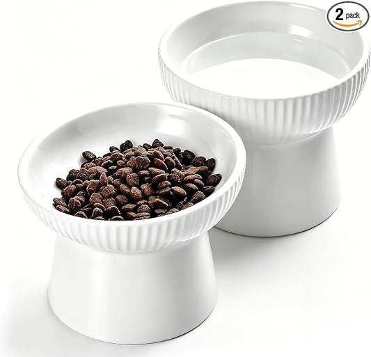 Elevated Cat Food Bowl, Ceramic Raised and Tilted Water Bowl, Whisker Fatigue Cat Bowls for Indoor Cats, Anti Vomiting and Protect Spines Pet Feeding Dishes for Kittens Small Dog, Heavy Non-Slip Base