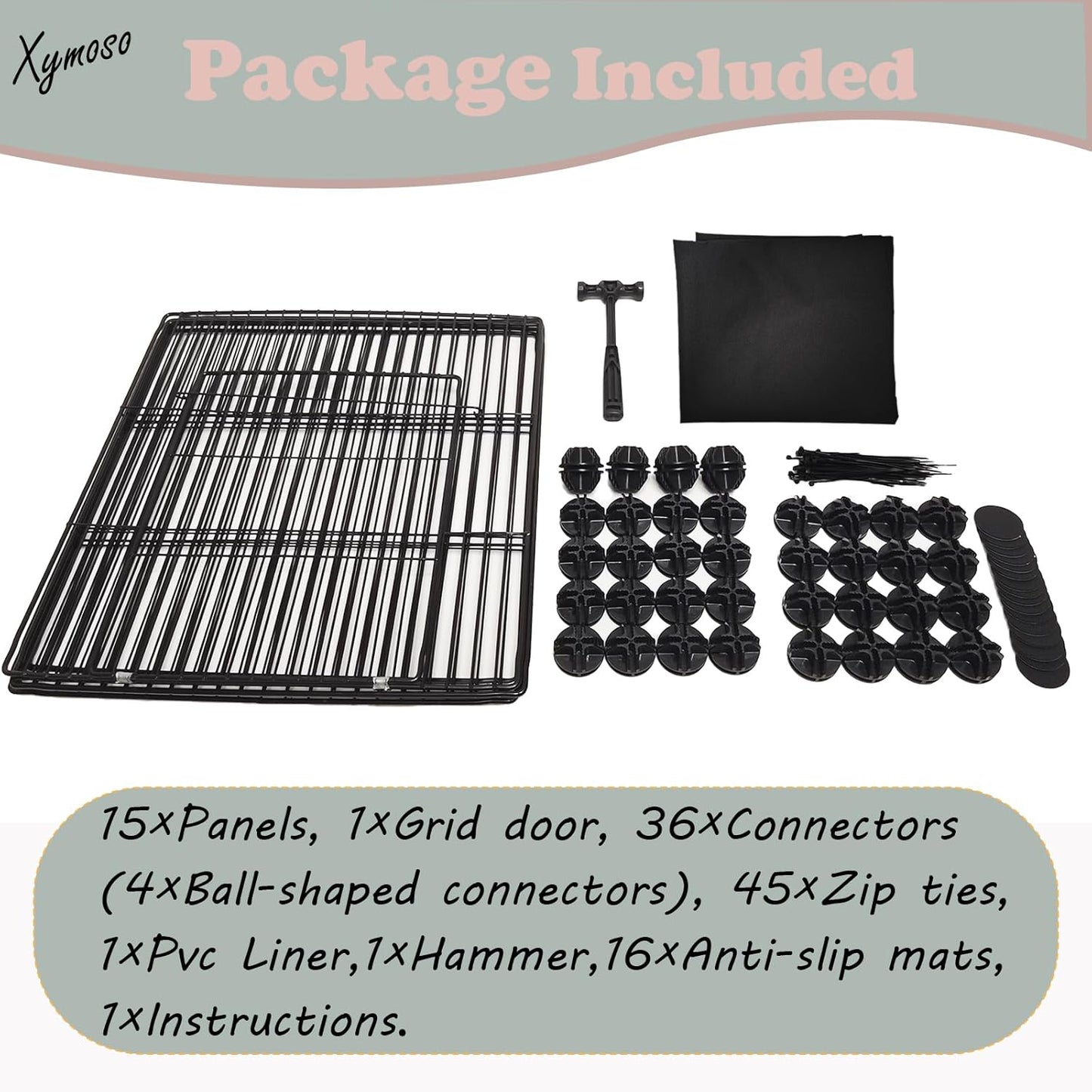 Xymoso DIY Guinea Pig Cages with Waterproof Canvas Bottom,16 Panels Small Animal Cage Pet Playpen with Door for Bunny Turtle Hedgehog,Indoor Metal Wire Yard Fence Outdoor