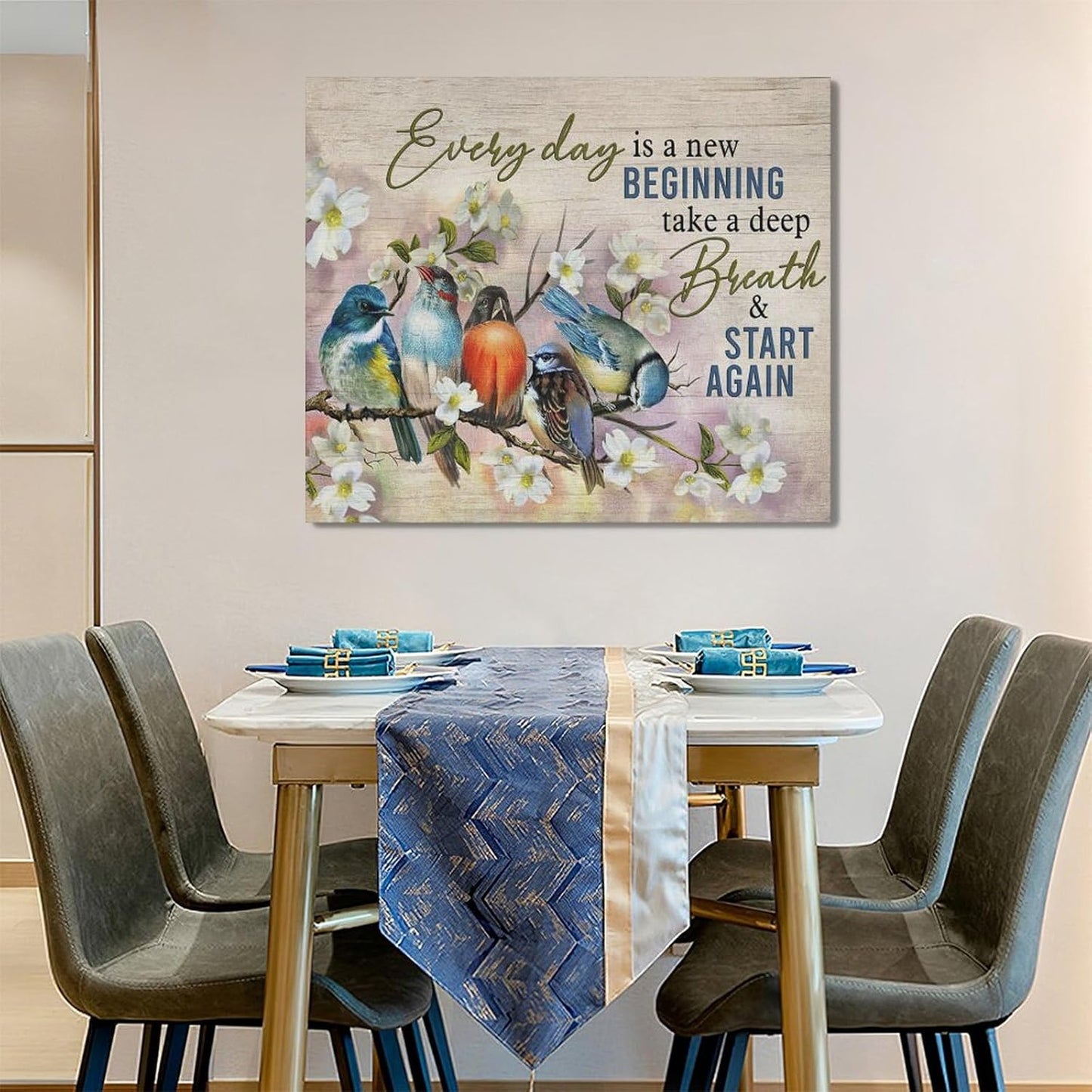 Bird Wall Art Farmhouse Flower Branch Pictures Rustic Country Birds Wall Decor Floral Canvas Print Painting Artwork for Bathroom Living Room Bedroom 20"x24"