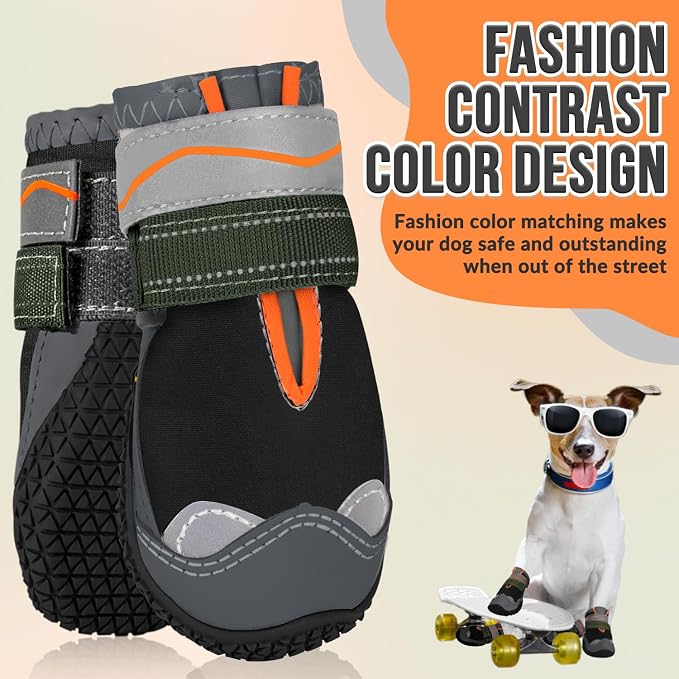 SlowTon Dog Shoes for Large Small Medium Dogs - Waterproof Dog Boots for Summer Hot Pavement, Paw Protector for Outdoor Walking Winter Snow, Anti-Slip Rubber Dog Booties for Hardwood Floor (B, 1)