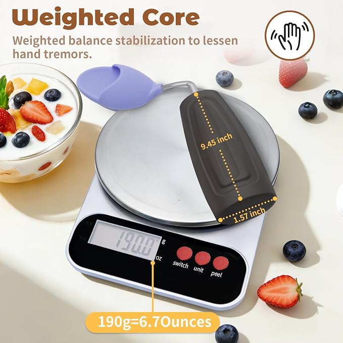 Anti-Tremor Spill Shield Spoon for Hand Tremors Parkinsons, Weighted Adaptive Utensils with Large Enclosed Scoop, Ergonomic Non-Slip Handle, Dishwasher Safe (Black, Right Spoon)