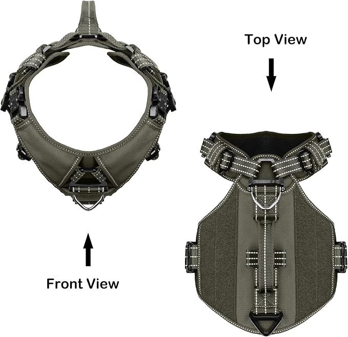 ICEFANG Quick-Moving Tactical Dog Harness for Medium Dogs,No Pull Dog Vest | Control Handle,Reflective,Full Metal Buckles,Adjustable,Hook-and-Loop Panel,Soft Padded,Green,Medium