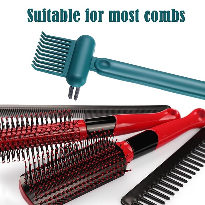 2-in-1 Hair Brush Cleaner & Remover Tool Brush Cleaning Tool Comb Cleaner Effective Hairbrush Cleaners Small and Portable for Travel Man Woman Home Salon Removing Hair Dust(Green)