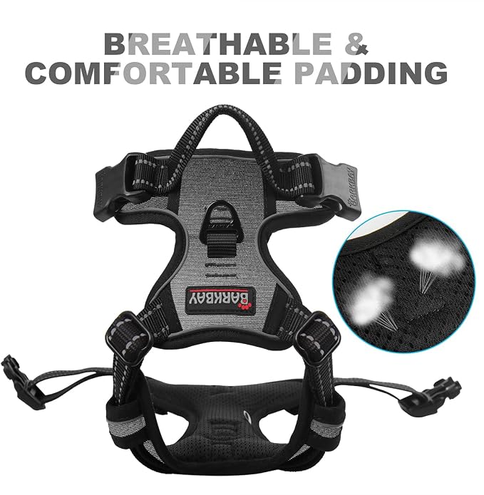 BARKBAY Dog Harness No Pull for Small Sized Dog Front Back Clips,Dog Vest | Soft Padded No Choke With Handle,Easy On&Off,Adjustable Reflective For Walking Training Running(Dark Grey,XS)