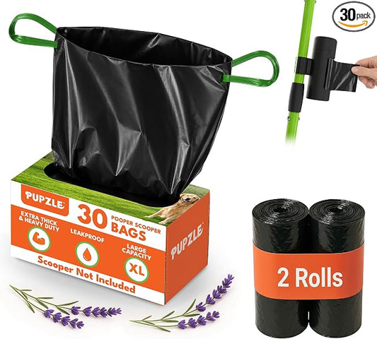 Pupzle Dog Pooper Scooper with Bag Attachment, 40" Long Handle | Dog Poop Scoop for Yard, Large Capacity Swivel Bin and Rake Pooper Scooper, Lavender Scented Bags for Large Dogs (Green)