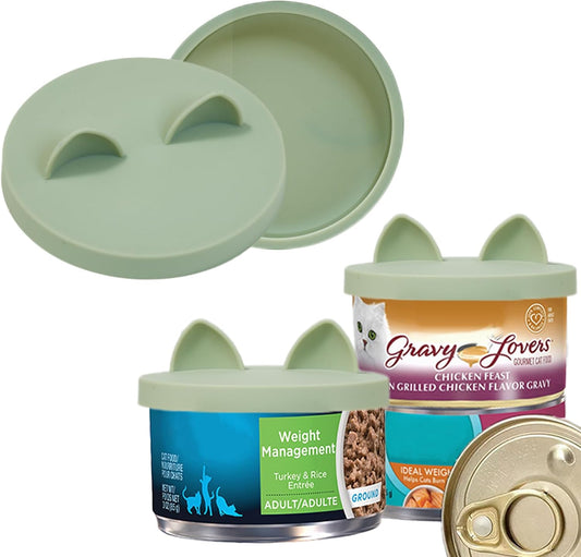 OHMO 2 Pack Cat Food Can Lids, Small Size (3 oz) Silicone Pet Food Can Lids Covers for 3 oz Cat Food Cans, Light Green