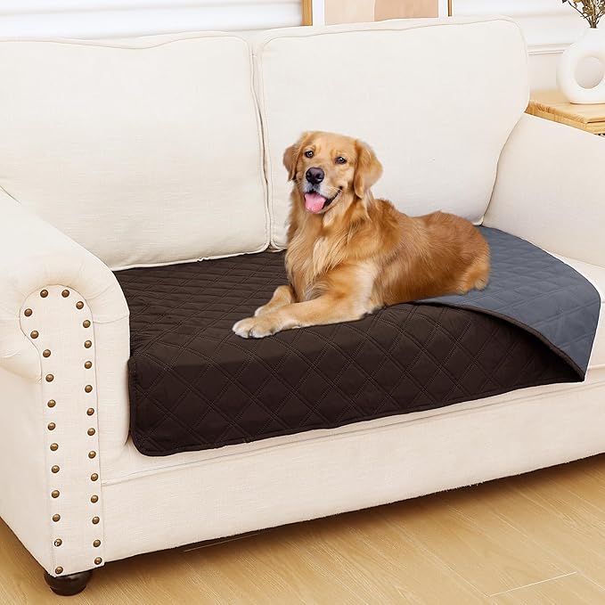 Smiry Waterproof Dog Bed Cover Pet Blanket, Soft Washable Dog Blanket for Furniture Bed Couch Sofa Reversible, Checkered (30"x53", Chocolate/Dark Grey)