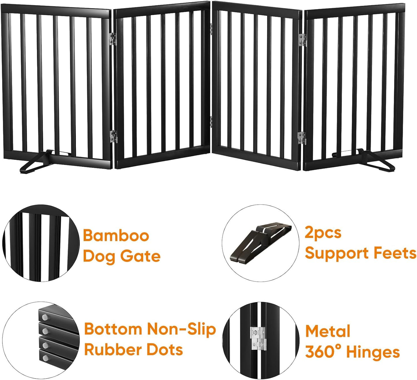 Black 37-74" Dog Gate Foldable Dog Gates for Doorways Stairs House Freestanding Pet Gate Puppy Barries 24 inches Tall