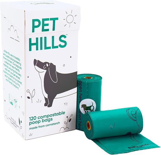 Pet Hills Heavy Duty Compostable Dog Poop Bags – 120 Count, 25% Thicker, Leakproof & Unscented Refills, Fits All Dispensers, Plant-Based, TÜV OK Compost HOME Certified