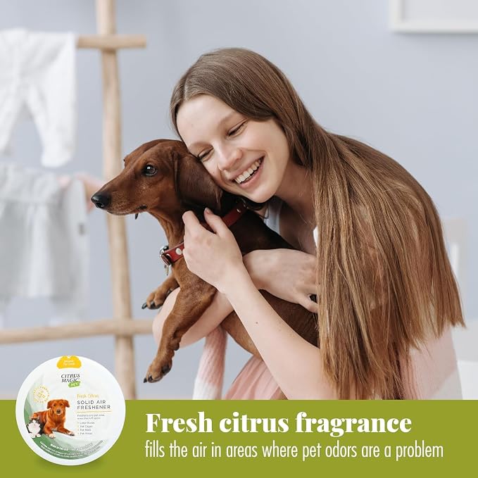 Citrus Magic Pet Odor Absorbing Solid Air Freshener for Home, Air Purifier, Fresh Citrus, Must have Pet Supplies, 8 Oz (Pack of 3)