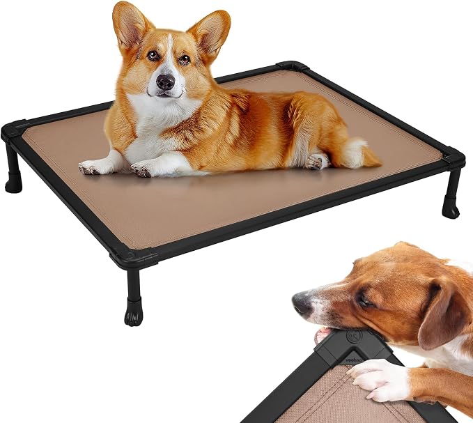 Veehoo Chew Proof Elevated Dog Bed, Indestructible Raised Dog Bed for Aggressive Chewers, Waterproof Dogs Training Platform for Indoor or Outdoor Use, 35 x 22 inches, Brown