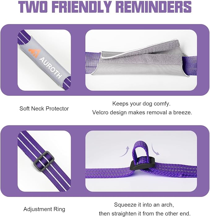 AUROTH Dog Harness for Large Dogs No Pull Tactical Harness and Leash Set | with Leash Clips, LED light clip, Breathable Mesh Padded No Choke, Easy Walking and Training, Purple, Large