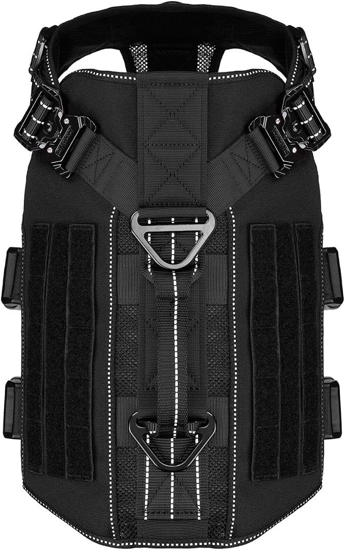 ICEFANG Tactical Mesh Dog Harness for Medium Dogs,Reflective Dog Molle Vest | Summer-Cooling, Control Handle,Adjustable,Front Hook,3 Leash Clips,Soft Padded,No Pull,Black,Medium