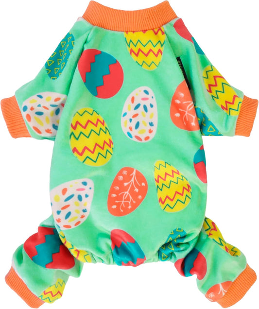 Fitwarm Easter Egg Dog Pajamas, Holiday Dog Clothes for Small Dogs Girl Boy, Pet Easter Outfit, Puppy Cat Onesie, Lightweight Velvet, Light Green, Orange, Small