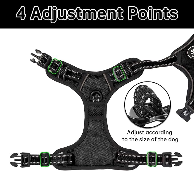 NESTROAD No Pull Dog Harness,Adjustable Oxford Dog Vest Harness with Leash,Reflective No-Choke Pet Harness with Easy Control Soft Handle for Small Medium Dogs(Medium,Black)