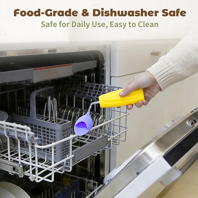 Anti-Tremor Spill Shield Spoon for Hand Tremors Parkinsons, Weighted Adaptive Utensils with Large Enclosed Scoop, Ergonomic Non-Slip Handle, Dishwasher Safe (Yellow, Left Spoon)