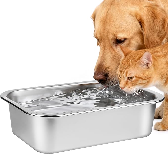 Ohtomber 0.85 Gallons Stainless Steel Dog Bowl, Pet Water & Food Bowl | No Spilling, High Capacity Water Trough, Outdoor Feeder Dish, For Medium Pets, Cats & Puppies