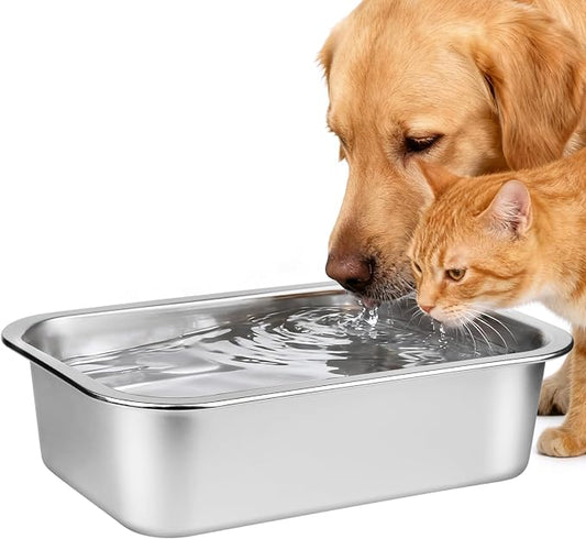 Ohtomber 0.85 Gallons Stainless Steel Dog Bowl, Pet Water & Food Bowl | No Spilling, High Capacity Water Trough, Outdoor Feeder Dish, For Medium Pets, Cats & Puppies