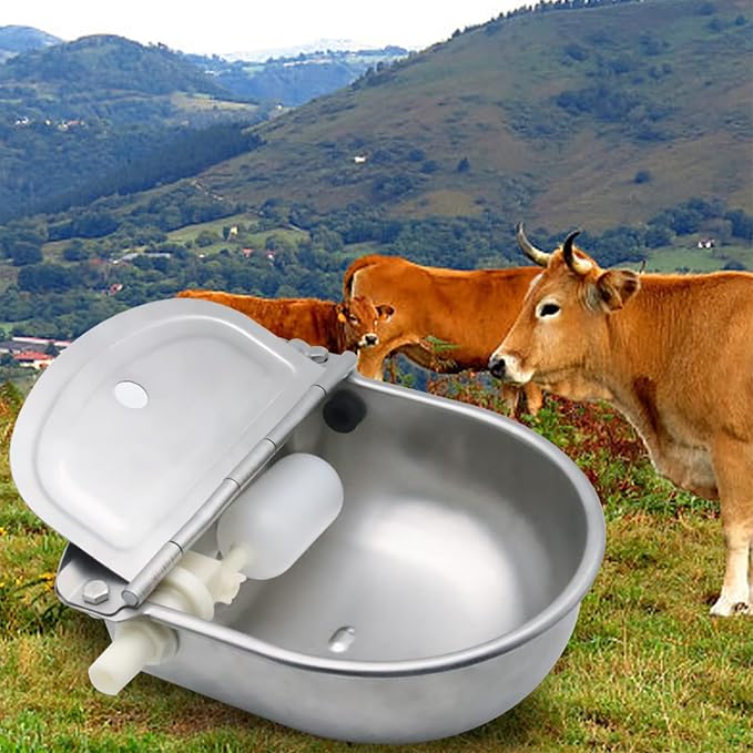 Stainless Steel Livestock Water Bowl with Float Valve Tank,Automatic Farm Water Bowl for Horse, Cow, Goat, Sheep, Dog Drinking Waterer