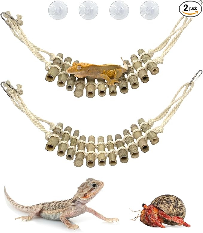 VCEPJH Reptile Bridge 2 Pack Crested Gecko Climbing Ladder Bamboo Basking Lounger Leopard Gecko Tank Accessories for Hermit Crab Juvenile Bearded Dragon Chameleon Small Lizard Tree Frog