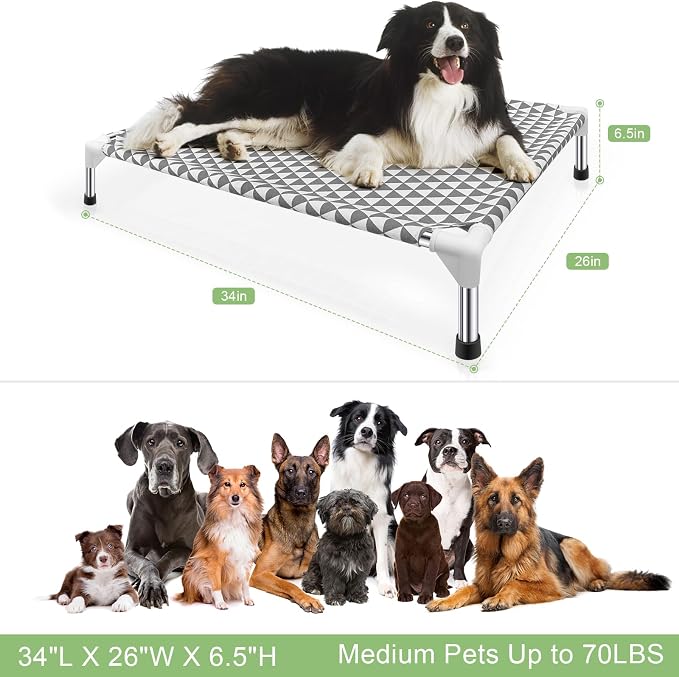 Kuntrust Elevated Outdoor Dog Bed, Medium Size, Cotton Material, Non-Slip Feet, Fits up to 70lbs (Pack of 2)
