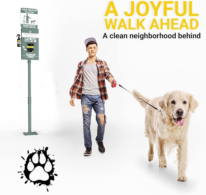 Mini Pet Waste Station - Pull Out Bags (400 Bags Included) - Original Glow in the Dark & Dog Poop Sign Dispenser with Hand Sanitizer Bottle