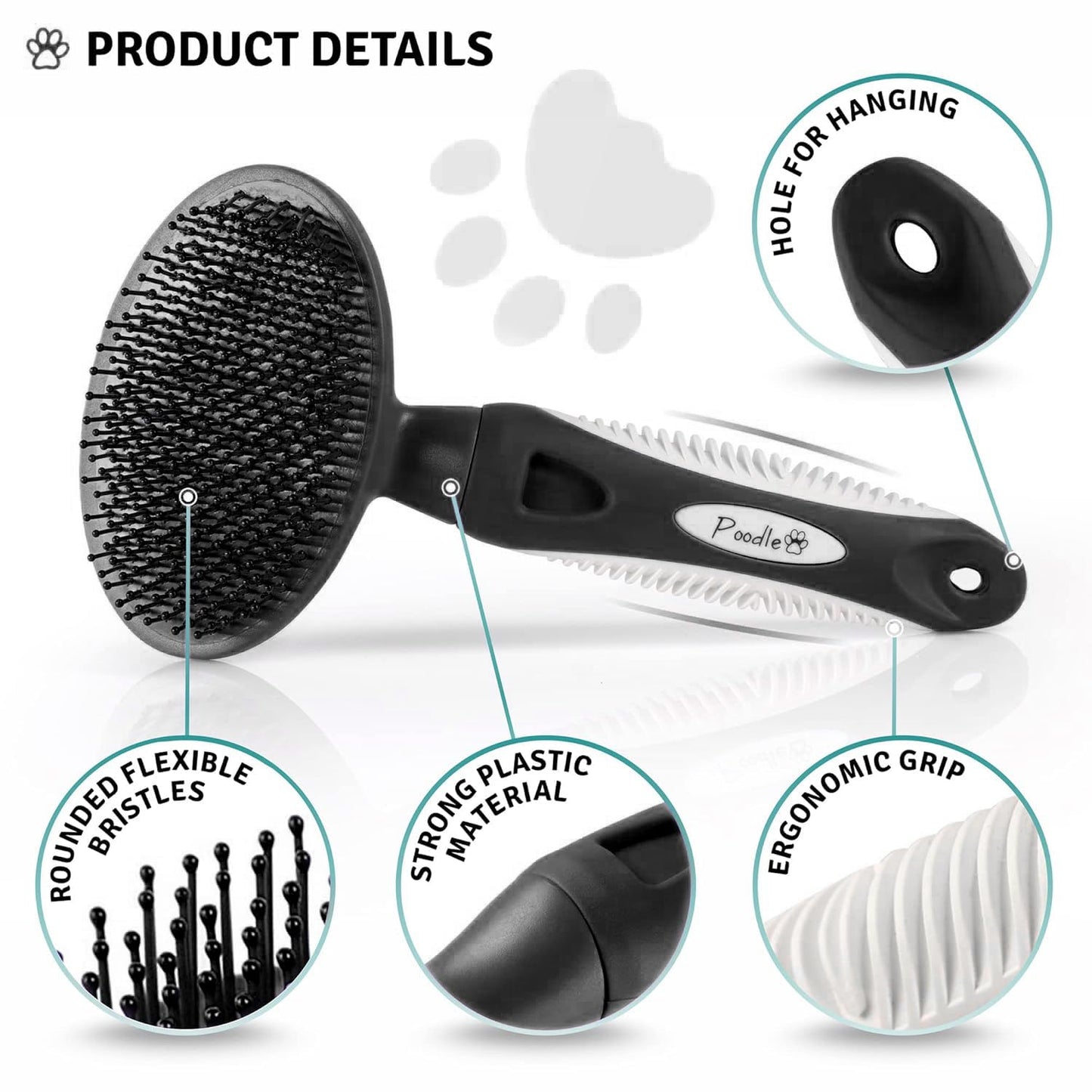 Round Bristle Pet Brush for Dogs and Cats - Soft Dog Brush for Grooming Short or Long Hair - Gentle Tool for Sensitive Skin Removes Dander, Dirt, and Detangles (Black)