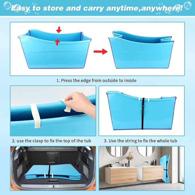 YUEPET Dog Bathtub for Large Dogs, 49 Gallon Foldable Bath Tub, Blue | Bathtub for Dogs, Extra Large Dog Fit, PP & TPE Build, Drain Plug and Hose, Folds for Storage, Blue