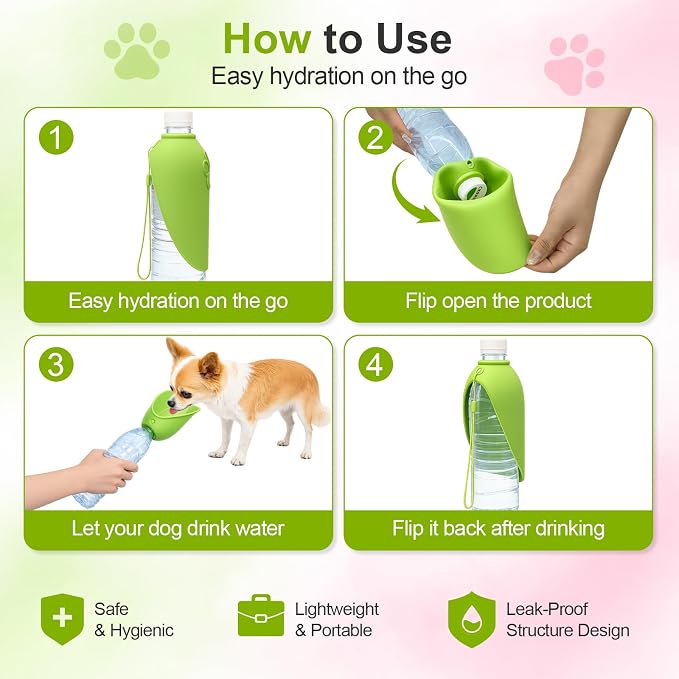 2 Pack Silicone Slip-On Foldable Dog Water Bowl, Universal Portable Pet Water Dispenser, Leak-Free Travel Bowl for Walking Hiking Camping, Easy Clean Outdoor Dog Water Accessory