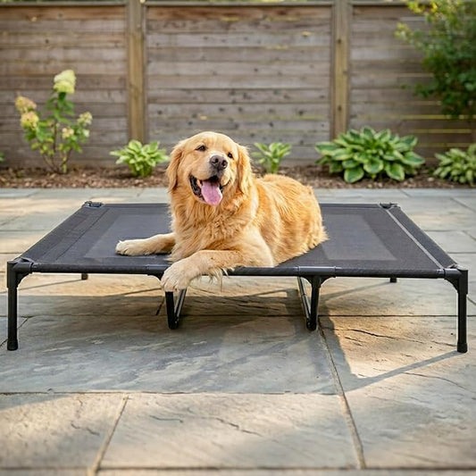 Elevated Dog Bed for Large Dogs 120lb, Breathable Cooling Raised Dog Cot with Dual Support Bars & Metal Frame, No-Slip Feet, Waterproof Pet Bed for Indoor/Outdoor, X-Large, 48 * 36 * 9in, Grey