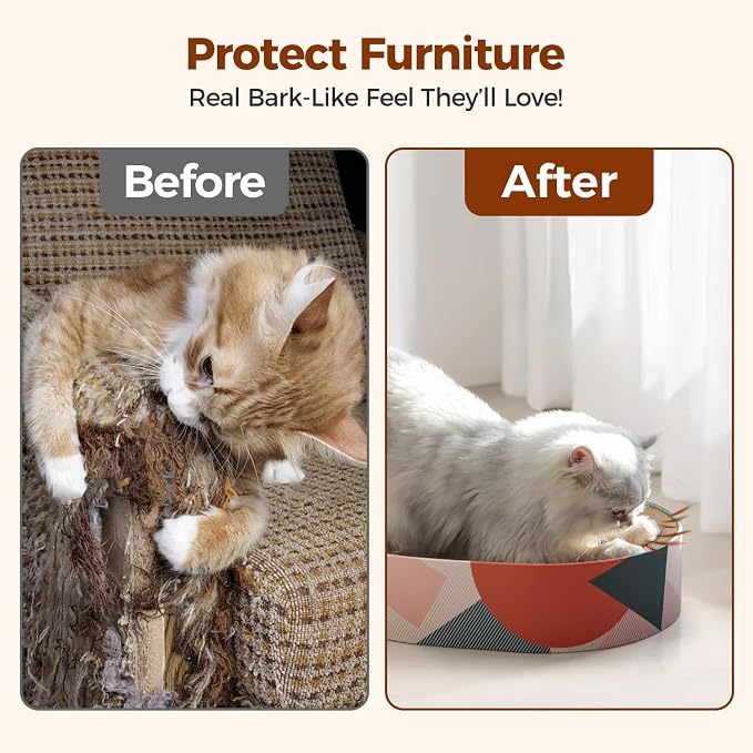 ComSaf Cat Scratcher Cardboard Bed Lounge Couch for Indoor Cats Oval Shape 17"x13", Kitty Cat Scratching Pad Recycle Corrugate Scratcher Long Lasting Furniture