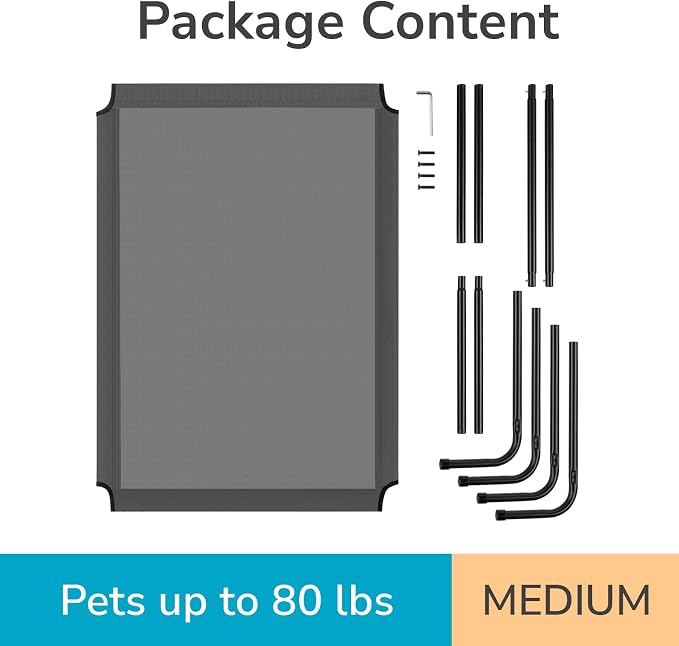 Raised Dog Bed for Large Dogs, Elevated Dog Bed, Portable Cooling Pet Cot with Breathable & Washable Mesh, Indoor & Outdoor Pet Hammock with Skid-Resistant Feet