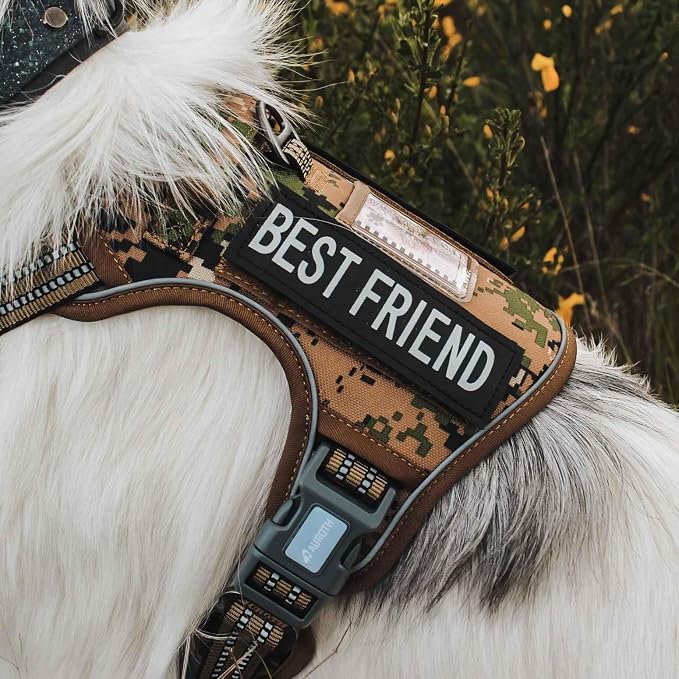 AUROTH Tactical Dog Harness for Small Medium Dogs No Pull Adjustable Pet Harness Reflective K9 Working Training Easy Control Pet Vest Military Service Dog Harnesses Woodland Camo M