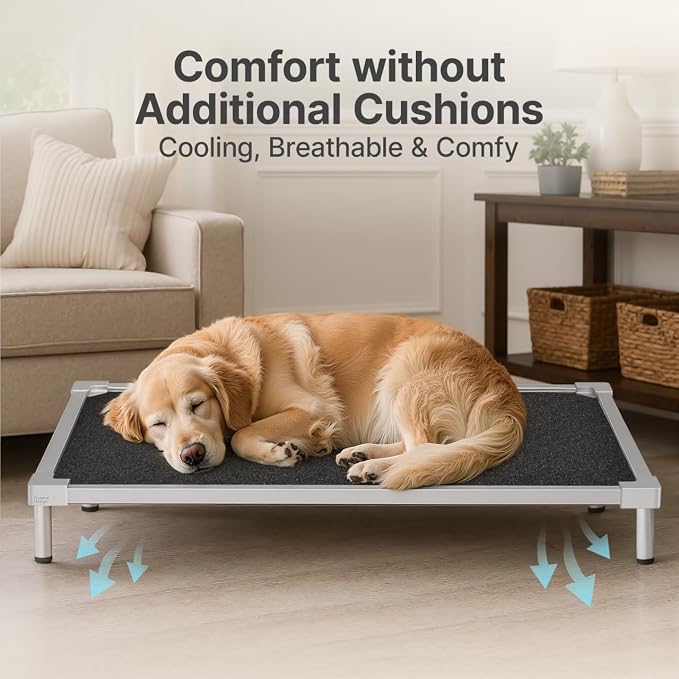 Elevated Dog Beds Large Sized Dog, Chew Proof Aluminum Alloy Heavy Duty Dogs Supplies Cooling Raised Pet Cot Indestructible with Anti-Rust Washable Assembly for Crate Outdoor-48.4"x 32.7" x 6"