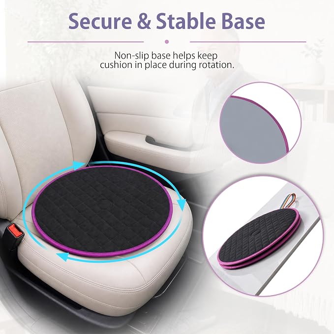 Fold & Turn Swivel Seat Cushion – Portable 360° Rotating Chair Pad with Non-Slip Base, Foldable Quilted Cotton Seat for Car, Home & Office, Compact Travel Design, Supports up to 330 lbs