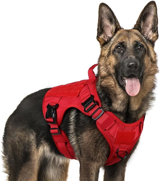 rabbitgoo Tactical Dog Harness for Large, Heavy Duty Military No Pull Vest | Sturdy Metal Buckles, 5 Adjustments, Molle System, Powerful Pullers for Training, Hunting, Outdoor, Red, Large