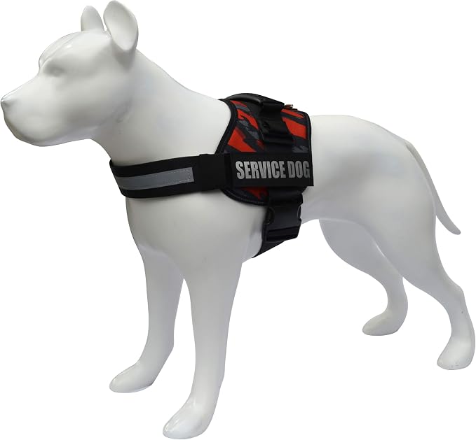Service Dog Vest Harness – Reflective Service Animal Vest, No-Pull Harness with Handle & Mesh Padding – Sizes XXS-XL for Puppies – 2 Removable Service Patches Included (Medium, Red Camo)