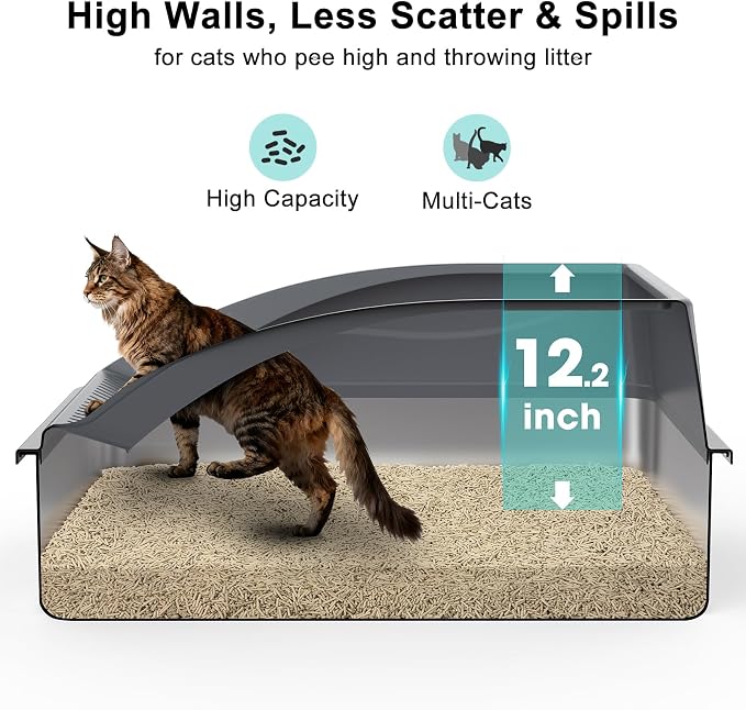 AIPERRO Stainless Steel Litter Box Extra Large for Big Cats and Multi-Cats | Jumbo Extra Large Metal Cat Box with High Sided Lid, Anti-Urine Leakage, Non-Stick,Include Litter Scoop