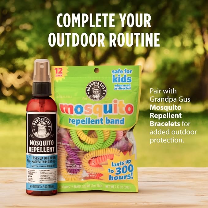 Grandpa Gus's Natural Mosquito Repellent Spray - DEET-Free Plant-Based Insect Repellent for Kids and Family, Up to 6 Hours, Travel-Friendly Bug Spray, 4 oz 2 Pack