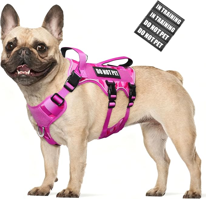 Escape Proof Dog Harness with Double Handle+4 Removable Patches | Service Working Molle Harness with Double Handle for Medium Dogs, Tactical Pet Reflective Vest for Walking Hiking Hunting