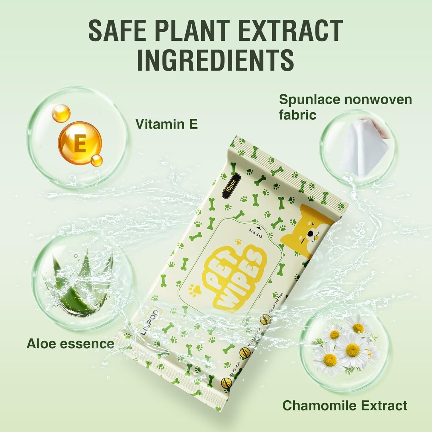 Dog Grooming Wipes-Alcohol-Free Portable Pack, Gentle for Face, Body, Eyes,Ears,Paws and Butt-Cleaning and Grooming for All Pets-10 Pcs