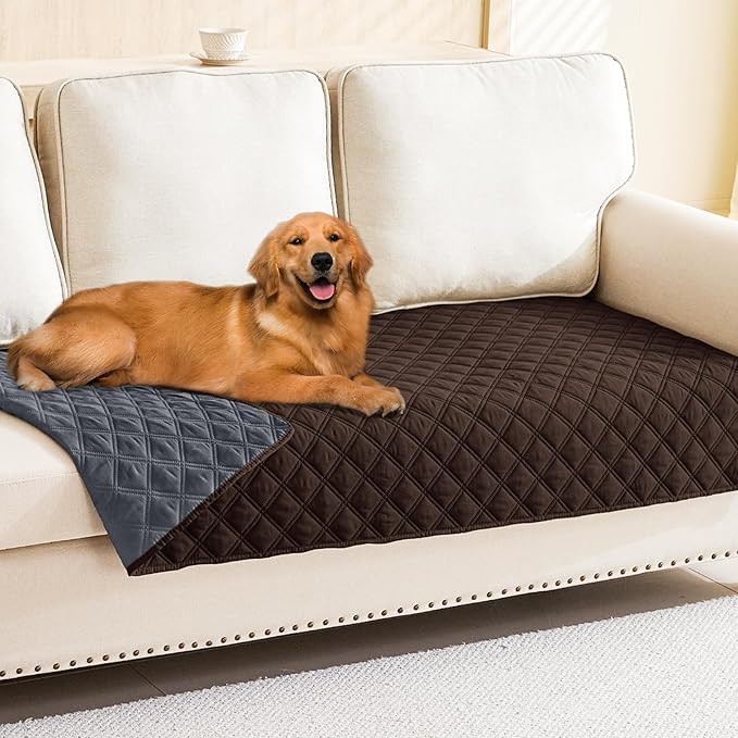 Smiry Waterproof Dog Bed Cover Pet Blanket, Soft Washable Dog Blanket for Furniture Bed Couch Sofa Reversible, Checkered (30"x80", Chocolate/Dark Grey)