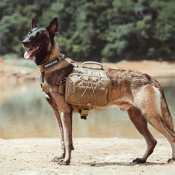 EXCELLENT ELITE SPANKER Nylon Dog Backpack with 2 Side Pockets for Hiking | Adjustable Tactical Dog Pack Hound Saddle Bag Harness for Medium & Large Dog Traveling Camping Walking Training Running