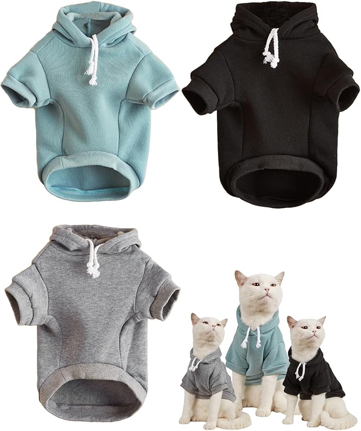 QWINEE Basic Dog Hoodie Sweatshirt Puppy Sweater Warm Cat Costumes Pet Clothes for Chihuahua Puppy Kitten Small Medium Dogs Black Green and Grey Medium