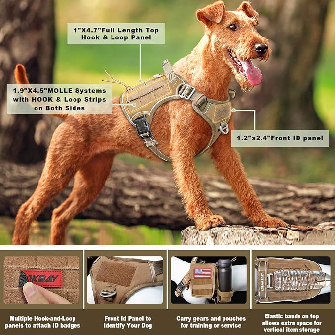 Tactical Dog Harness Large,Military Service Weighted Dog Vest Harness Working Dog MOLLE Vest with Loop Panels,No-Pull Training Harness with Leash Clips for Walking Hiking Hunting(Coyote Brown,S)
