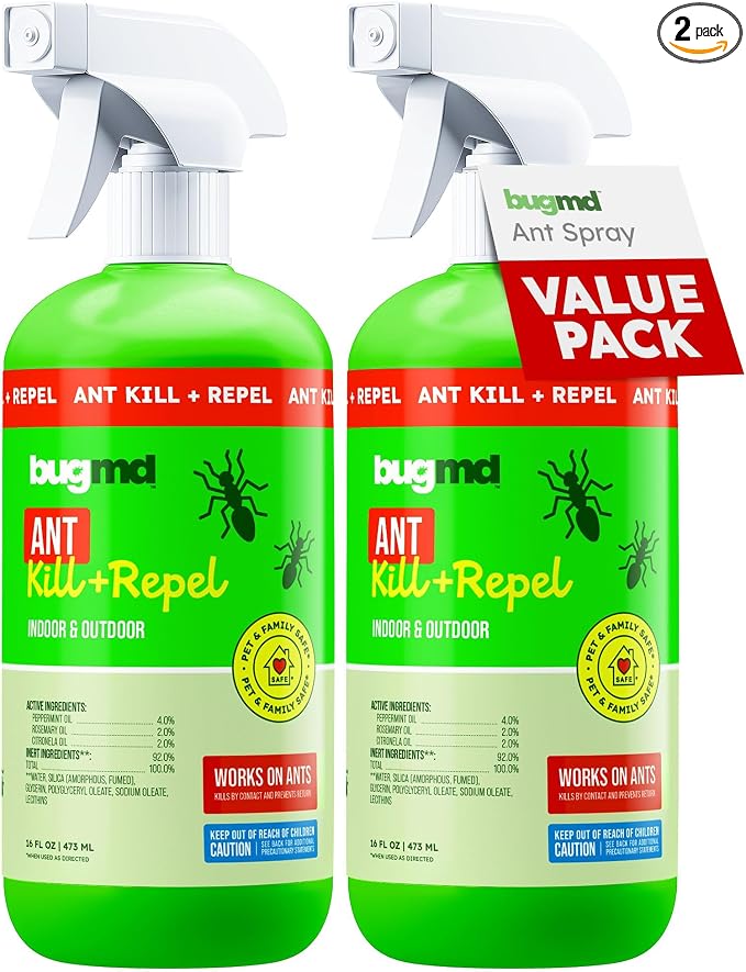BugMD Pet Safe Ant Killer & Ants Spray Indoor Outdoor | Natural Plant-Based Ant Repellent that Kills on Contact with a Fresh Scent (Pack of 2)