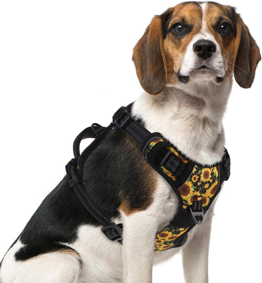 PUPTECK No Pull Dog Harness Medium Sized, Adjustable Reflective Dog Harness with Handle Easy Control, Comfortable Soft Padded Pet Vest Harness for Medium Dogs, Sunflower M