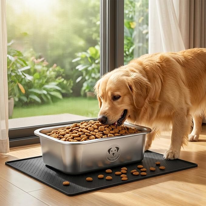 Stainless Steel Dog Bowls for Large Dogs, High Capacity Metal Dog Food Bowls, Food and Water Bowl for Small, Medium and Large Dogs with Non-Slip Mat 0.85 Gallons, 2 Pack